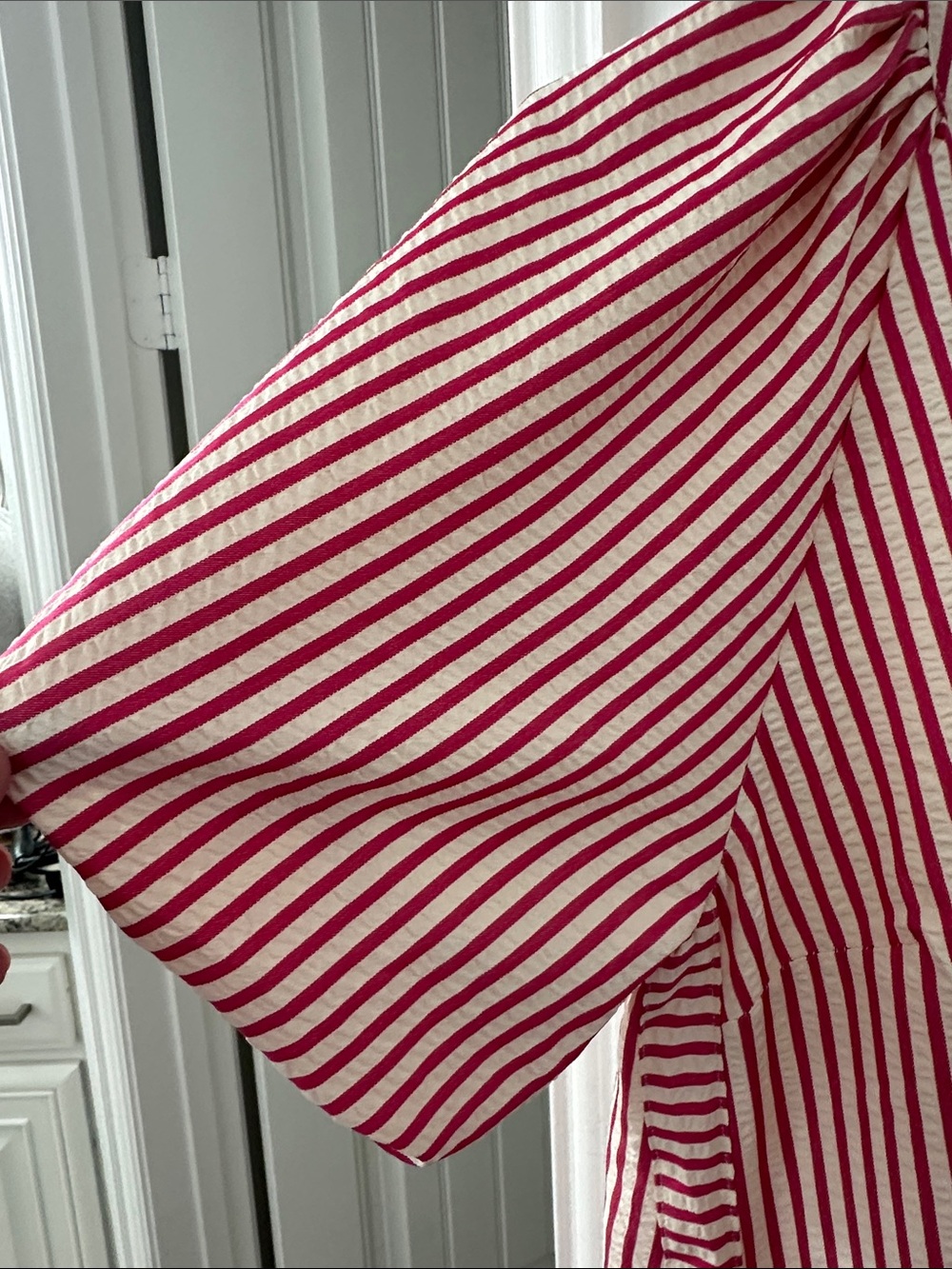 UMGEE Pink and White Striped Puff-Sleeve Women's Dress - Picture 5 of 6